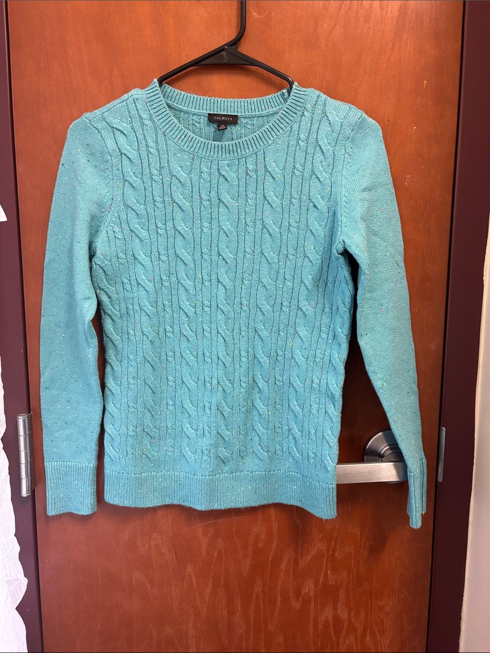 Talbots Teal Cable-Knit Crewneck Sweater